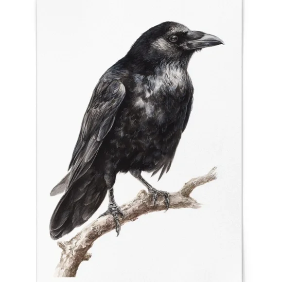 Watercolor Black Crow Wall Art Print Unframed - Black Bird Illustration Artwork - Picture 3 of 6